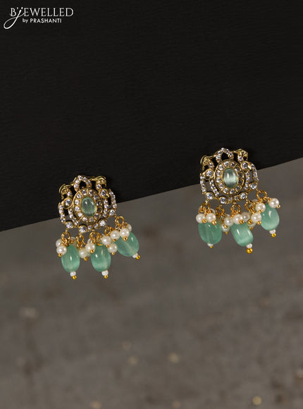 Choker elephant design with mint green & cz stones and beads hangings in victorian finish