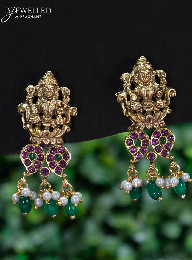 Black thread necklace kemp stones with lakshmi pendant and beads hangings