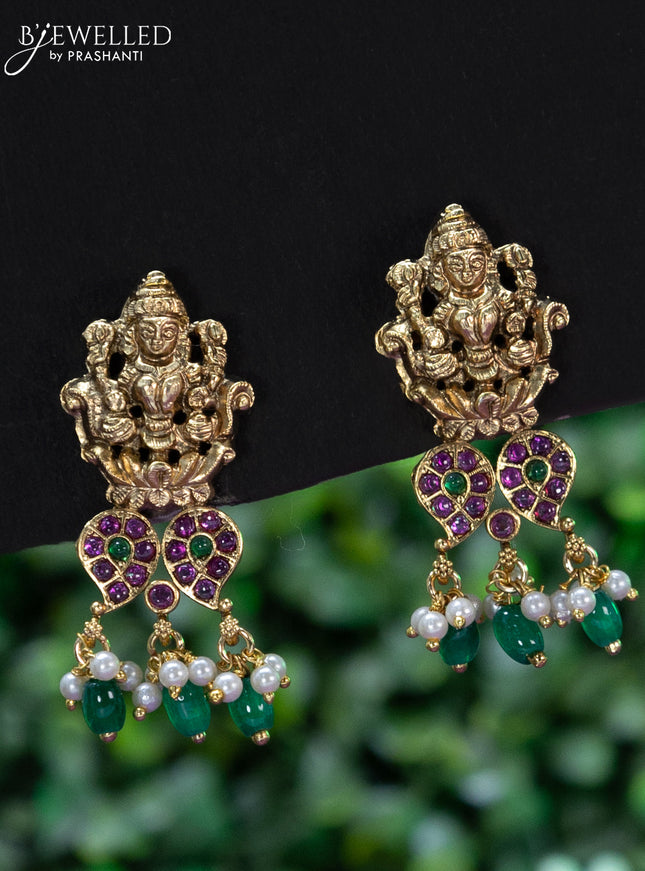 Black thread necklace kemp stones with lakshmi pendant and beads hangings