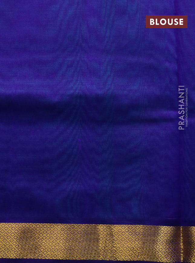 Silk cotton saree teal green and blue with plain body and small zari woven border