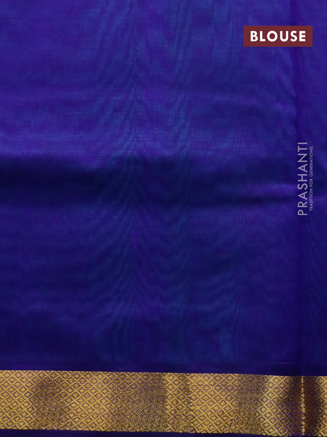 Silk cotton saree teal green and blue with plain body and small zari woven border