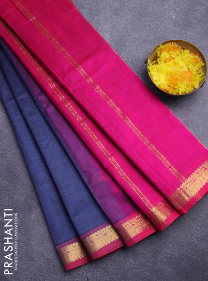 Silk cotton saree grey and pink with plain body and small zari woven border