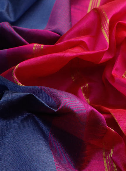 Silk cotton saree grey and pink with plain body and small zari woven border