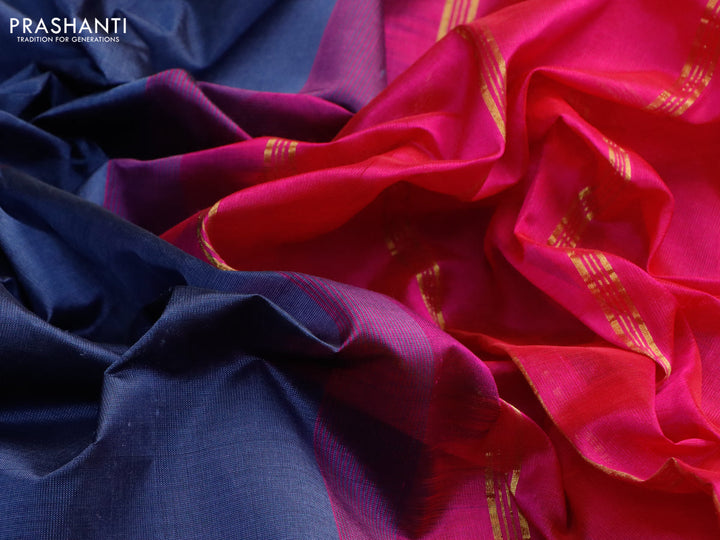 Silk cotton saree grey and pink with plain body and small zari woven border