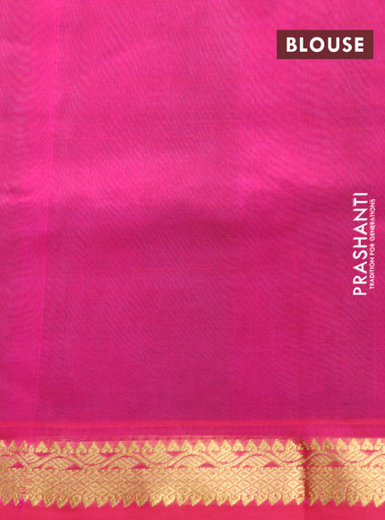 Silk cotton saree grey and pink with plain body and small zari woven border