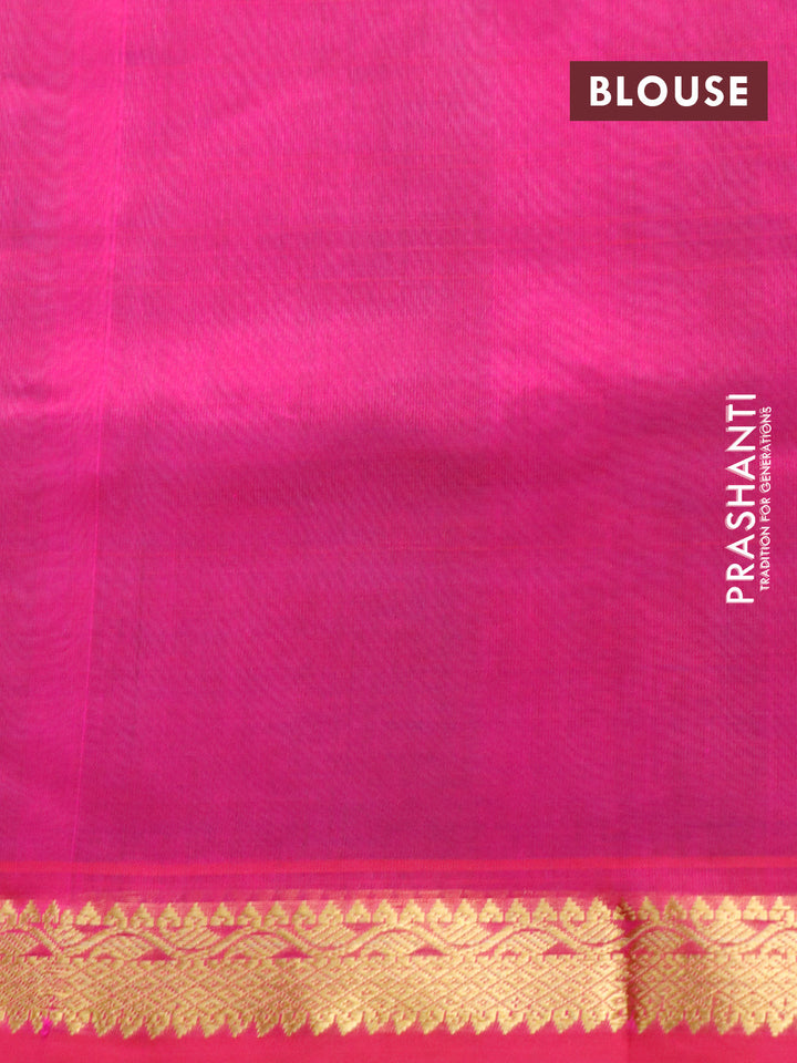 Silk cotton saree grey and pink with plain body and small zari woven border