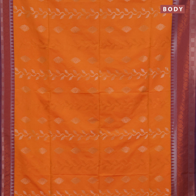 Semi soft silk saree orange and dual shade of rust with allover zari weaves and zari woven border