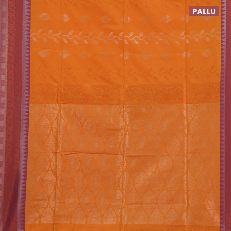 Semi soft silk saree orange and dual shade of rust with allover zari weaves and zari woven border