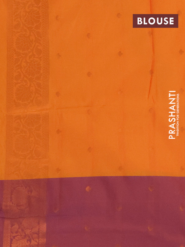 Semi soft silk saree orange and dual shade of rust with allover zari weaves and zari woven border