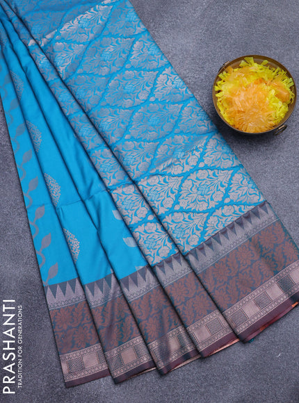 Semi soft silk saree cs blue and dual shade of maroon with allover zari weaves and zari woven border