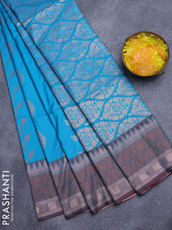 Semi soft silk saree cs blue and dual shade of maroon with allover zari weaves and zari woven border