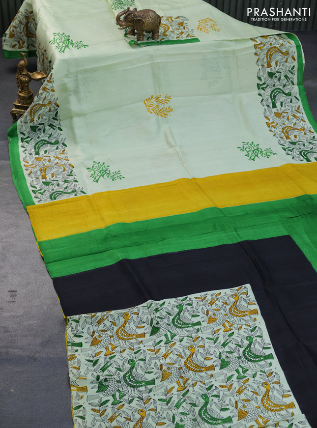 Bishnupuri silk saree pista green and green with butta prints and printed border
