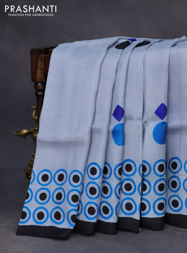 Bishnupuri silk saree pastel grey and black with butta prints and printed border