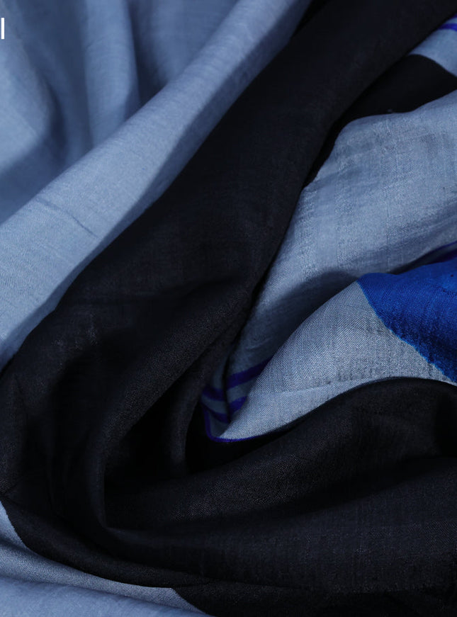 Bishnupuri silk saree pastel grey and black with butta prints and printed border