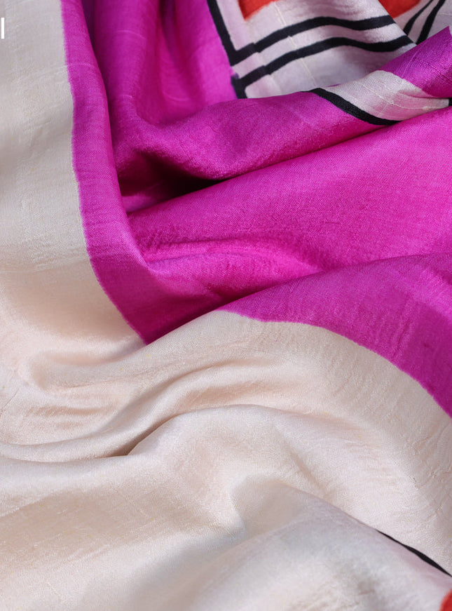 Bishnupuri silk saree cream and pink with butta prints and printed border
