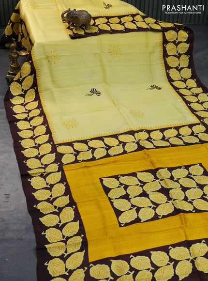 Bishnupuri silk saree yellow and brown with butta prints and printed border