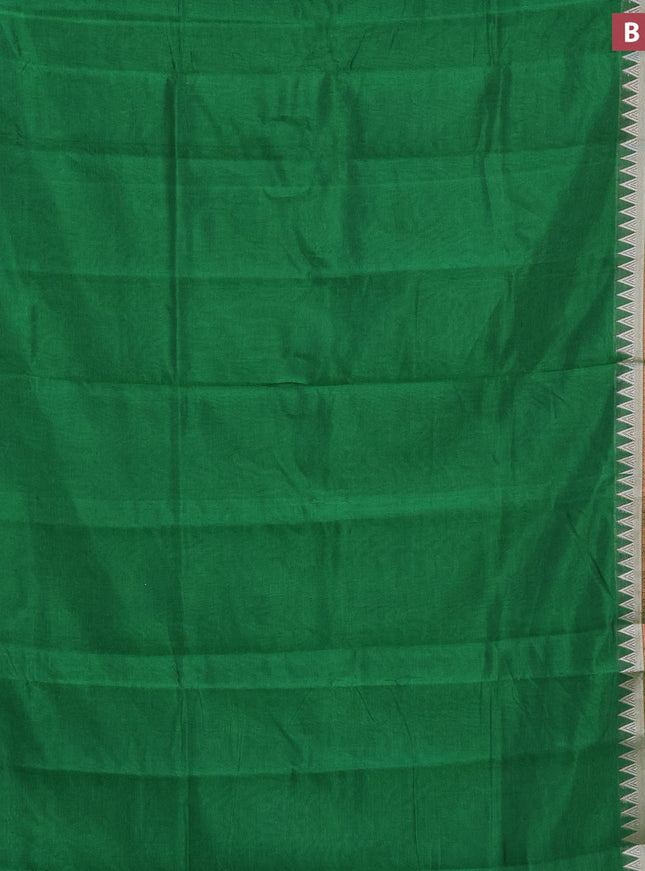 Semi mangalgiri silk saree green and grey with plain body and temple design copper zari woven border