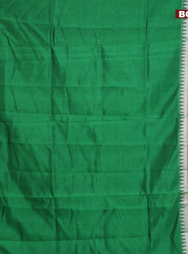 Semi mangalgiri silk saree green and grey shade with plain body and temple design copper zari woven border