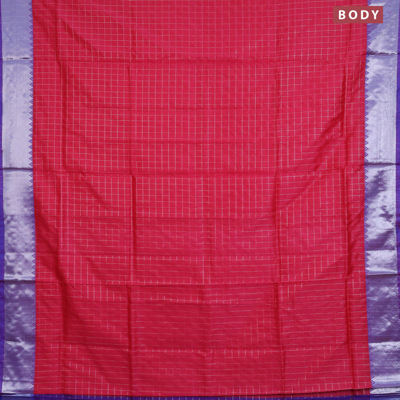 Semi mangalgiri silk saree pink and dual shade of blue with allover silver zari checked pattern and silver zari woven border