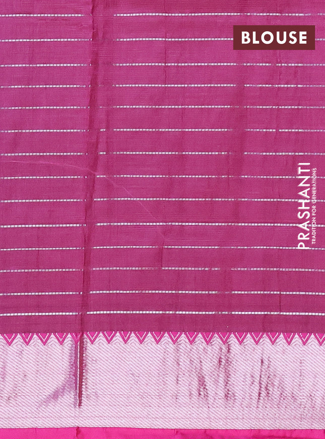Semi mangalgiri silk saree cs blue and pink with allover silver zari checked pattern and silver zari woven border