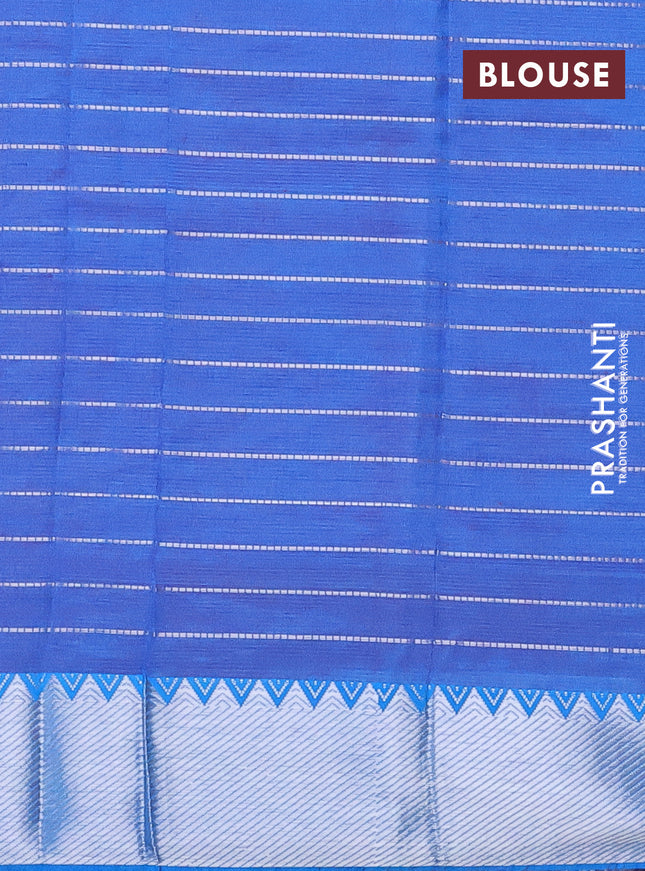 Semi mangalgiri silk saree red and dual shade of blue with allover silver zari checked pattern and silver zari woven border