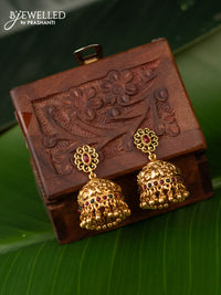 Antique jhumka with kemp stones and golden beads hanging
