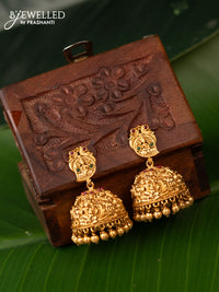 Antique jhumka lakshmi design with kemp stones and golden beads hanging