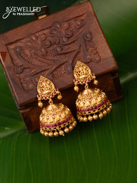 Antique jhumka lashmi design with pink kemp stone and gold beads hangings