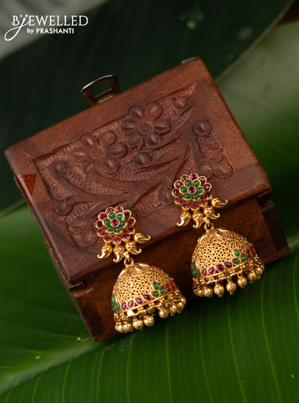 Antique jhumka floral design with kemp stone and gold beads hangings