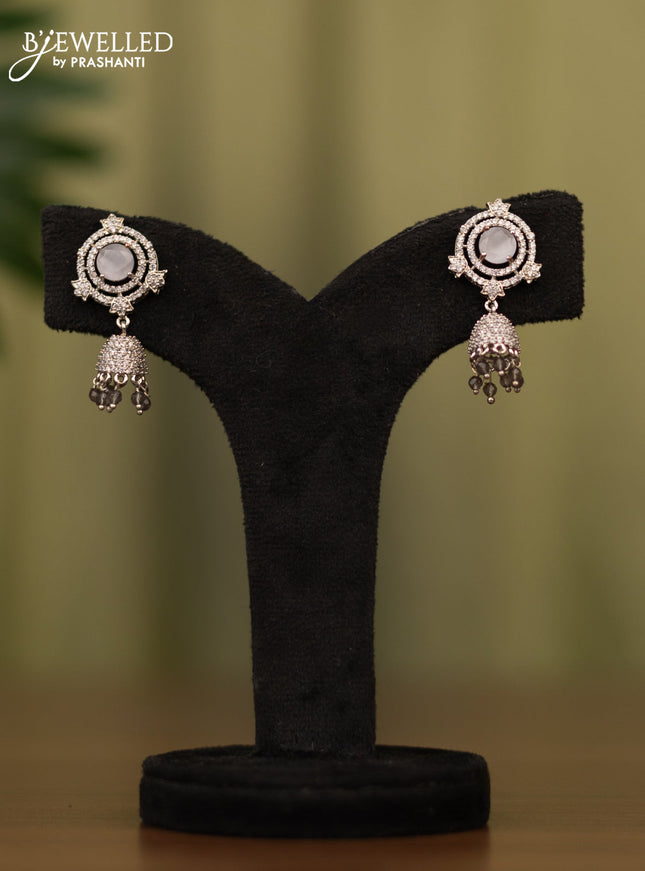 Zircon jhumka with grey & cz stone and beads hangings