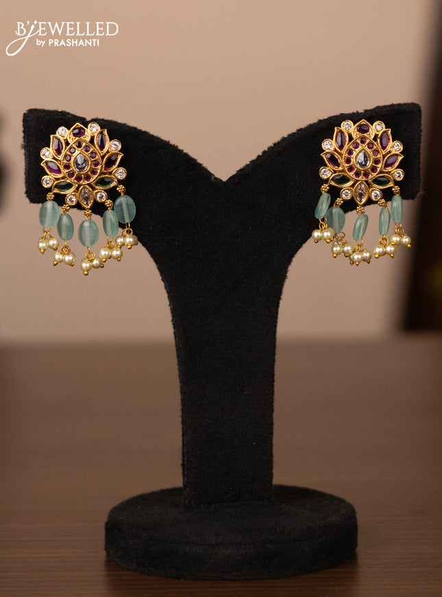 Antique necklace lotus design with kemp & kundan stones and pearl & beads hanging