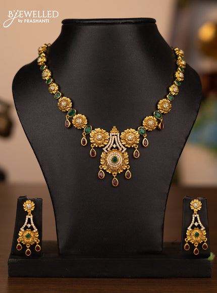 Antique necklace floral design with kemp and cz stones