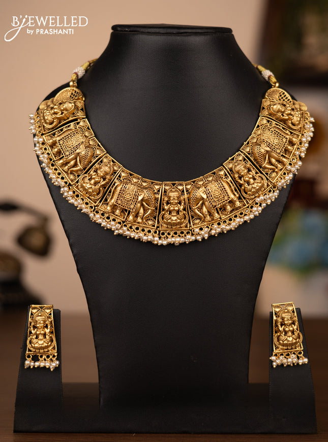 Antique necklace lakshmi design with pearl hanglings