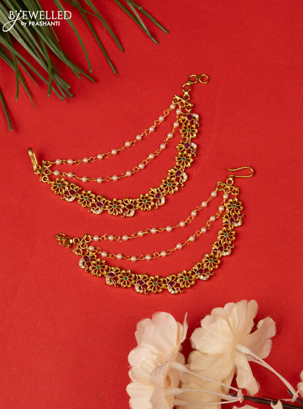 Antique triple layer mattal floral design with kemp and cz stones