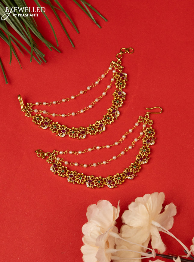 Antique triple layer mattal floral design with kemp and cz stones