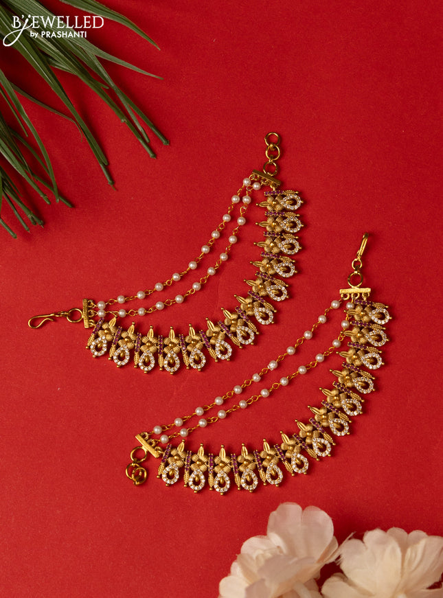 Antique triple layer mattal with pink kemp and cz stones