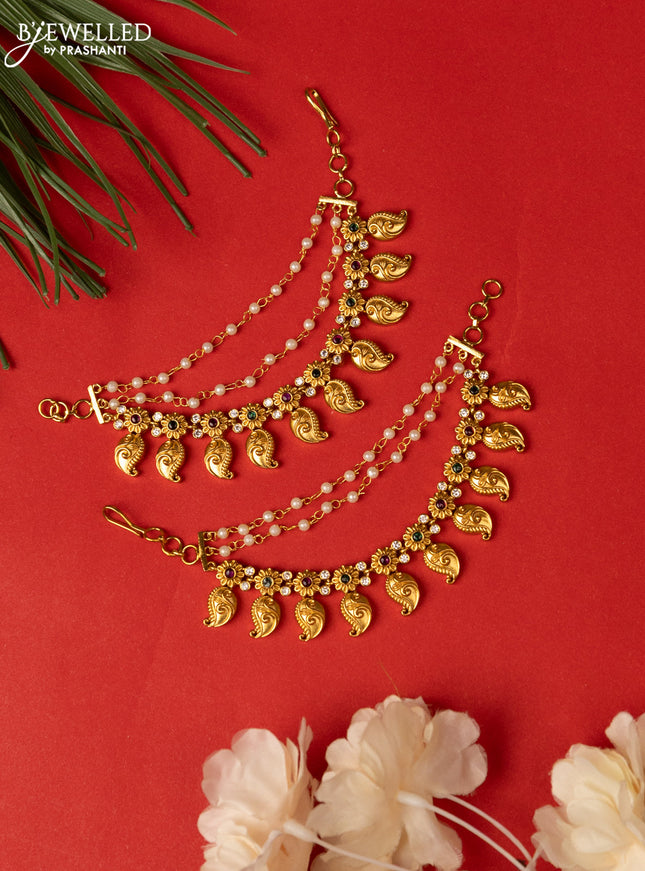 Antique triple layer mattal manga pattern with kemp and cz stones