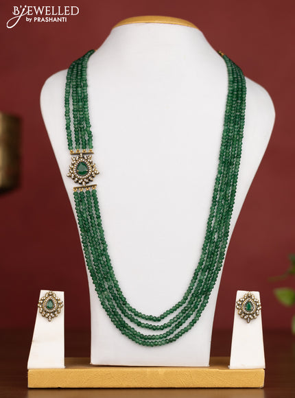 Beaded multilayer green necklace side pendant with emerald & cz stones