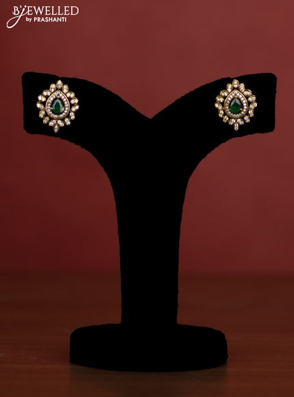 Beaded multilayer green necklace side pendant with emerald & cz stones