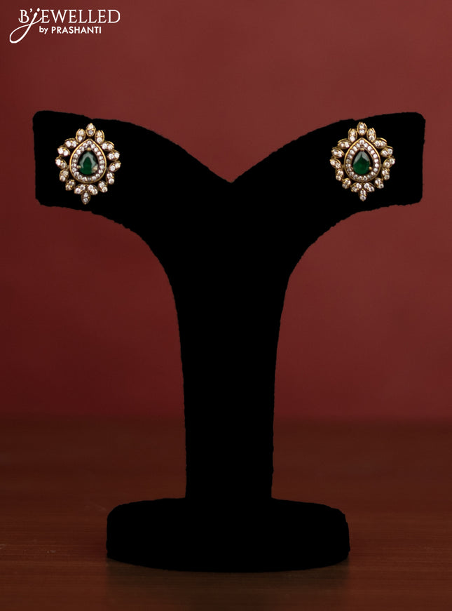 Beaded multilayer green necklace side pendant with emerald & cz stones