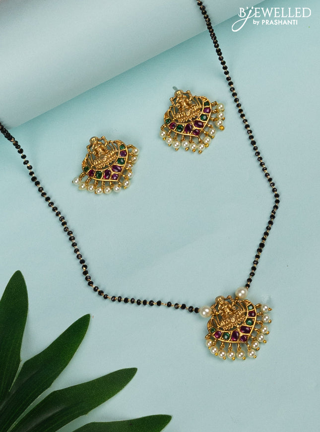 Mangalsutra lakshmi design with kemp & cz stone and peral hangings