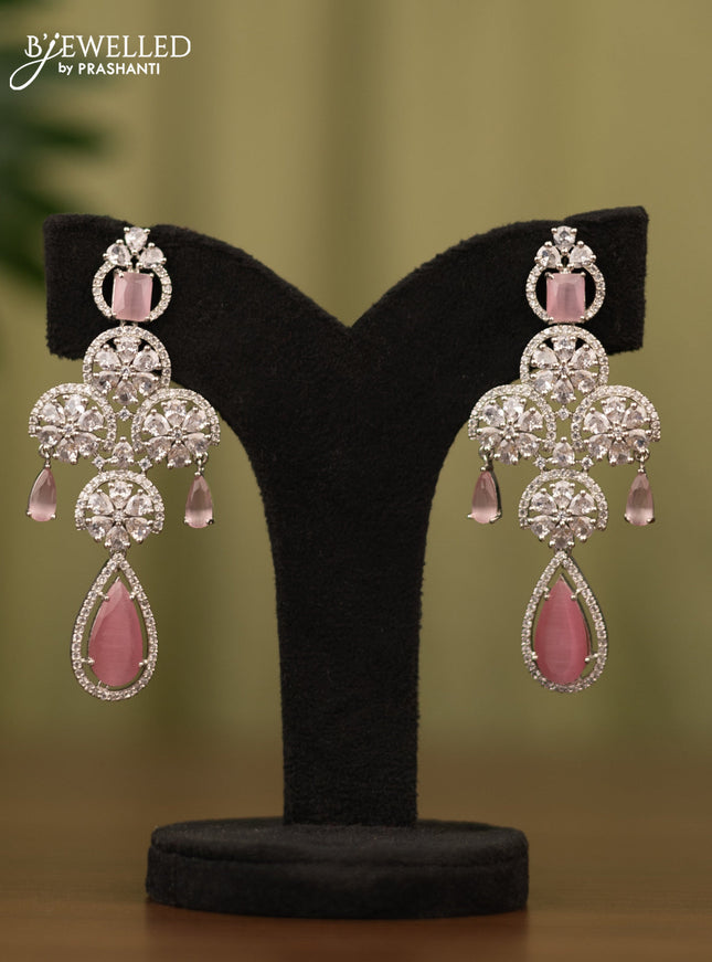 Zircon earrings with baby pink and cz stones
