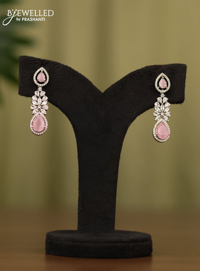 Zircon earrings with baby pink and cz stones