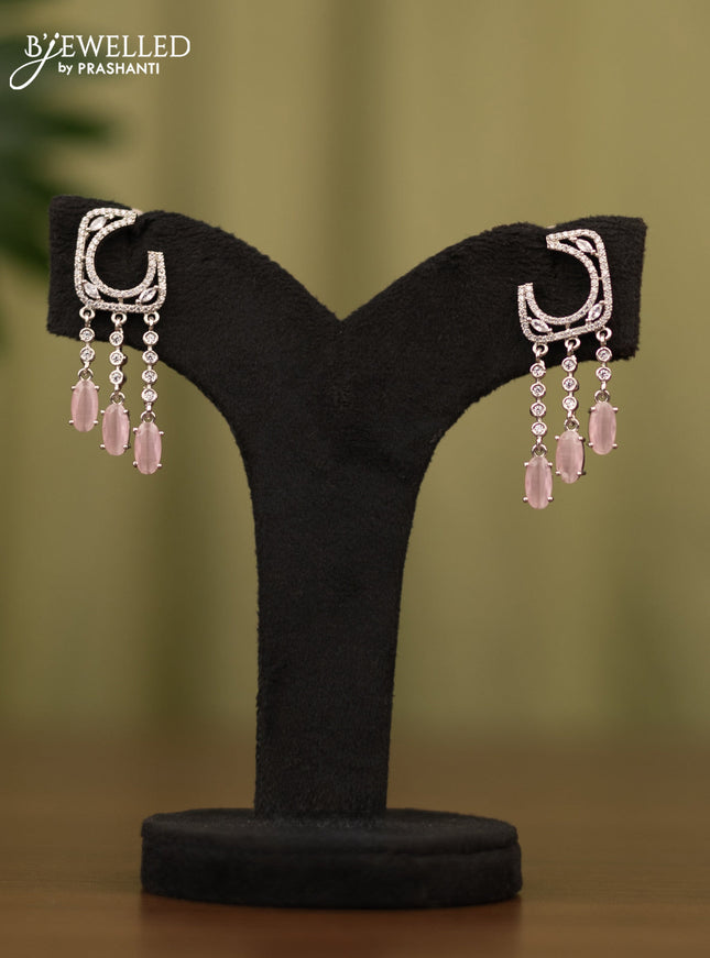 Zircon earrings with baby pink & cz stones and hangings