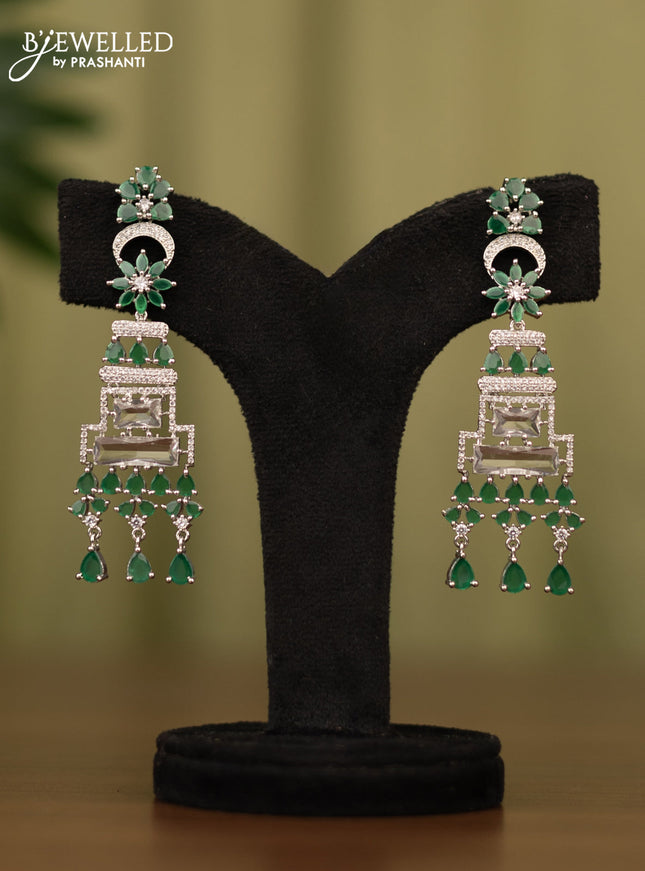 Zircon earrings with emerald & cz stones and hangings