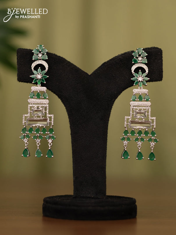Zircon earrings with emerald & cz stones and hangings