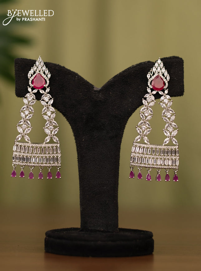 Zircon earrings with pink kemp & cz stones and hangings