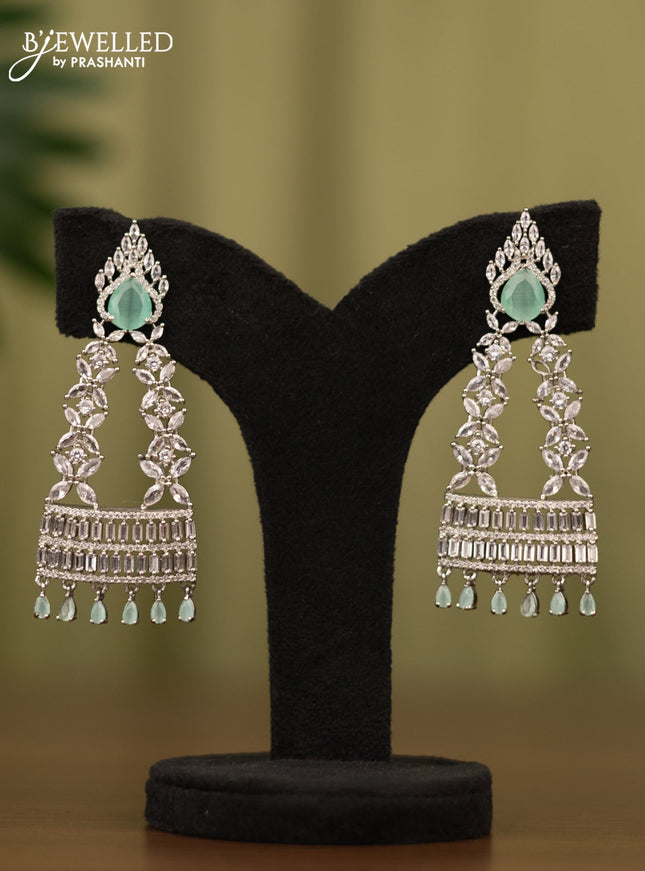 Zircon earrings with mint green & cz stones and hangings