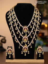 Antique triple layer haaram tirupati balaji pendant with kemp & cz stones and pearl hangings