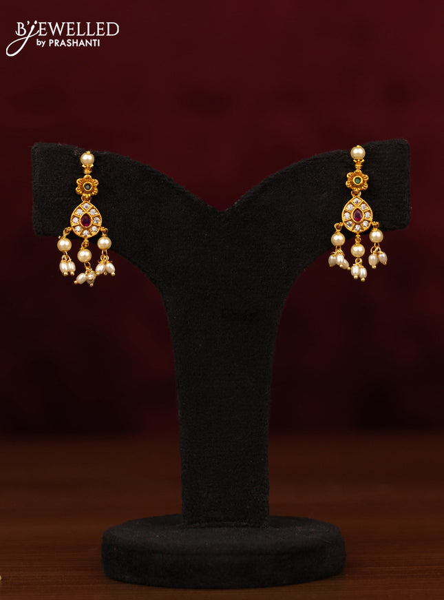 Antique guttapusalu necklace with kemp & cz stones and pearl hangings